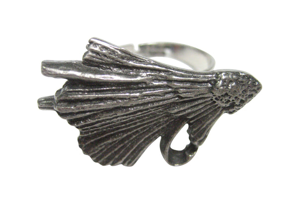 Textured Fishing Fly Adjustable Size Fashion Ring
