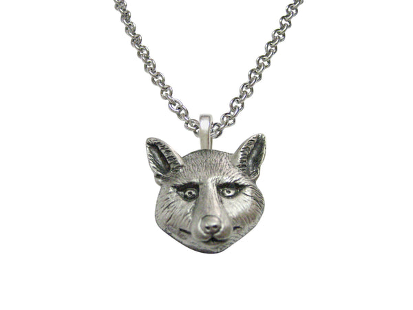 Textured Fox Head Pendant Necklace