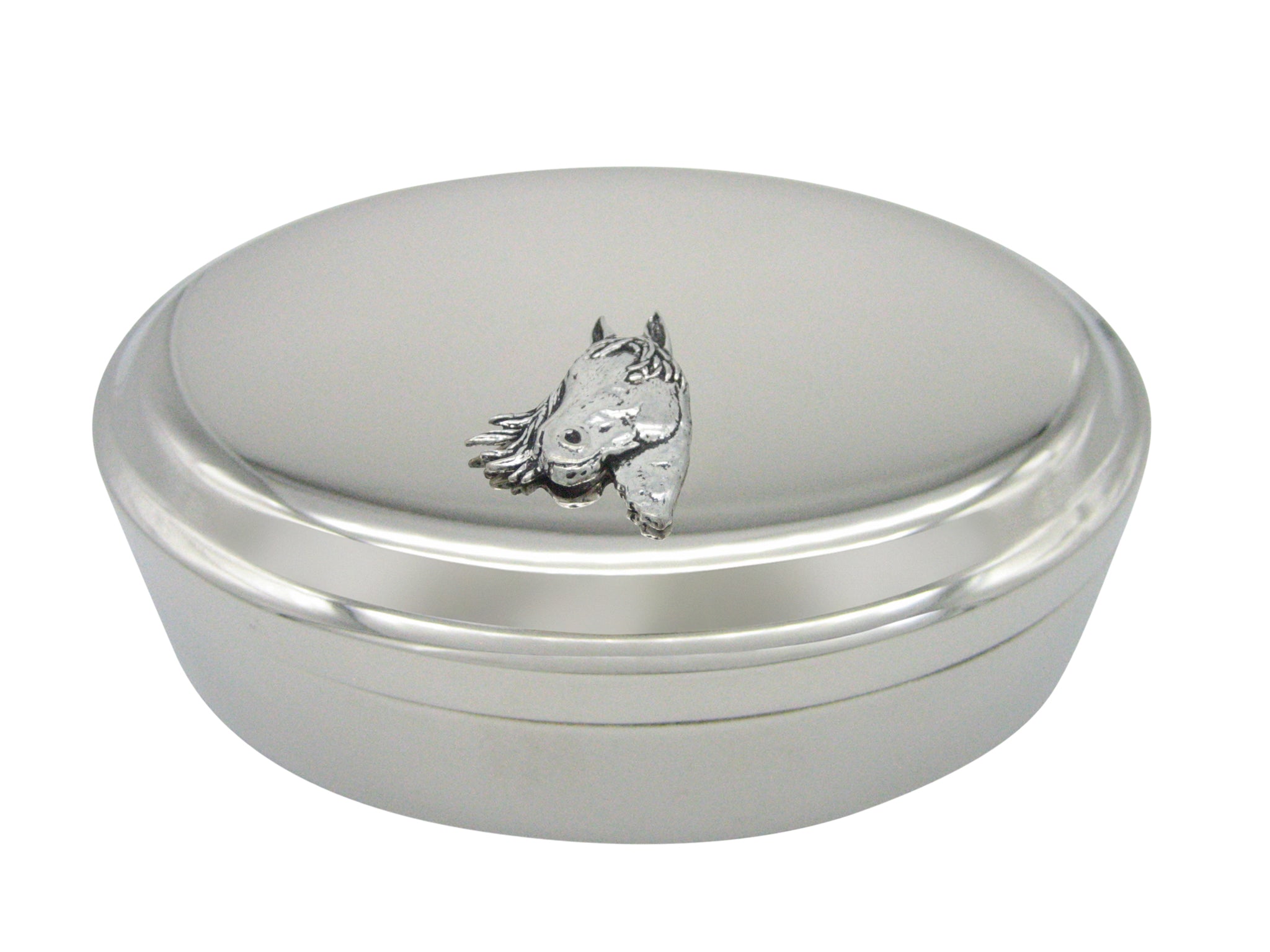 Textured Horse Head Pendant Oval Trinket Jewelry Box