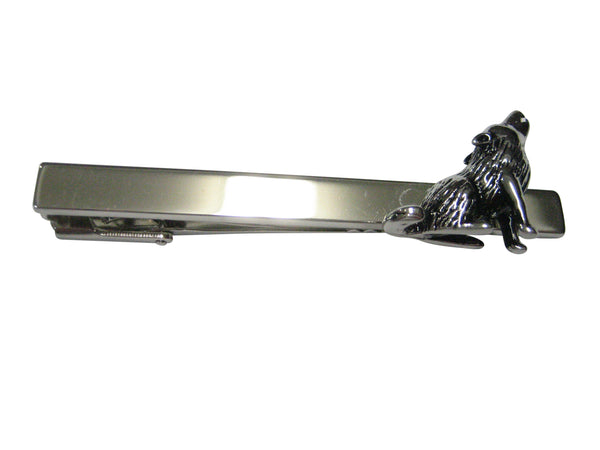 Textured Howling Wolf Tie Clip