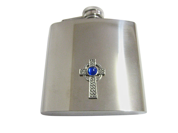 Textured Large Celtic Cross with Blue Center 6 Oz. Stainless Steel Flask