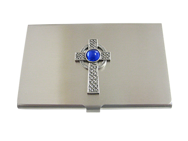 Textured Large Celtic Cross with Blue Center Business Card Holder