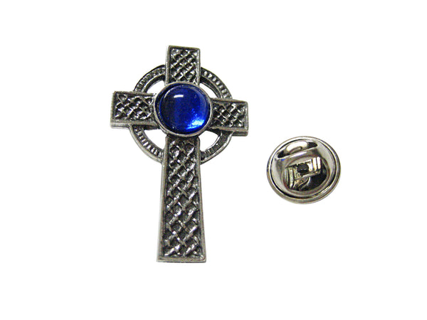 Textured Large Celtic Cross with Blue Center Lapel Pin