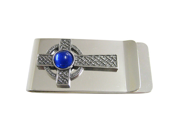 Textured Large Celtic Cross with Blue Center Money Clip