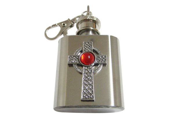 Textured Large Celtic Cross with Red Center 1 Oz. Stainless Steel Key Chain Flask