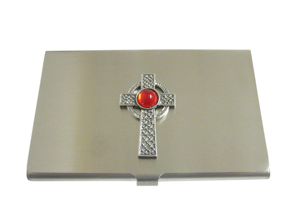 Textured Large Celtic Cross with Red Center Business Card Holder