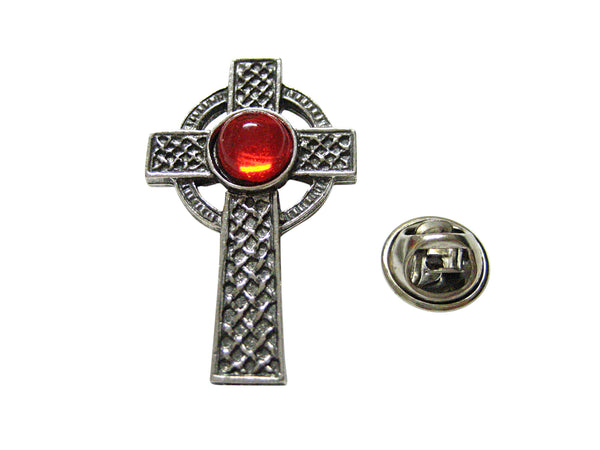 Textured Large Celtic Cross with Red Center Lapel Pin