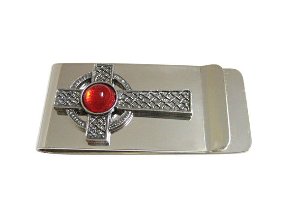 Textured Large Celtic Cross with Red Center Money Clip