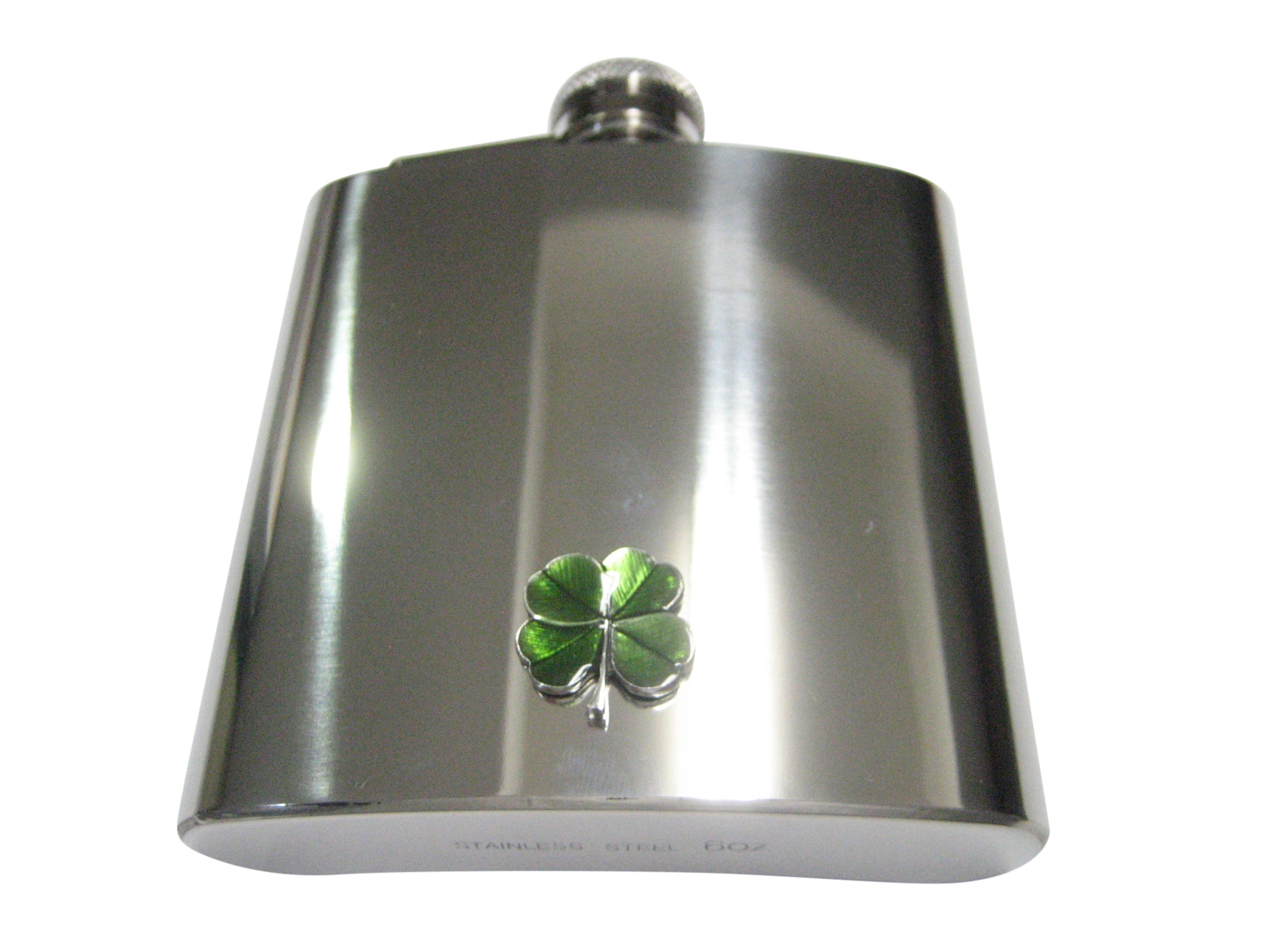 Textured Lucky Green Four Leaf Clover 6oz Flask