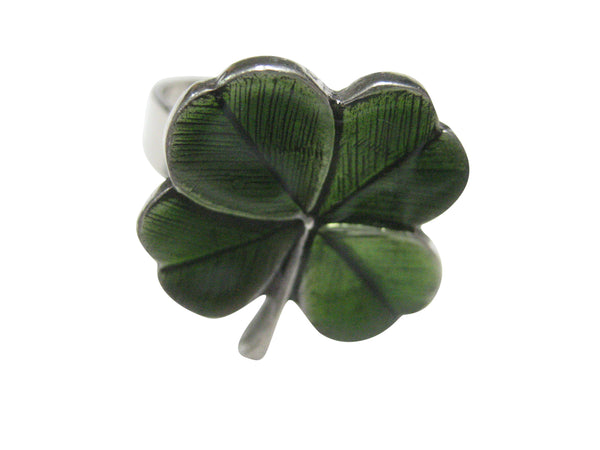 Textured Lucky Green Four Leaf Clover Adjustable Size Fashion Ring
