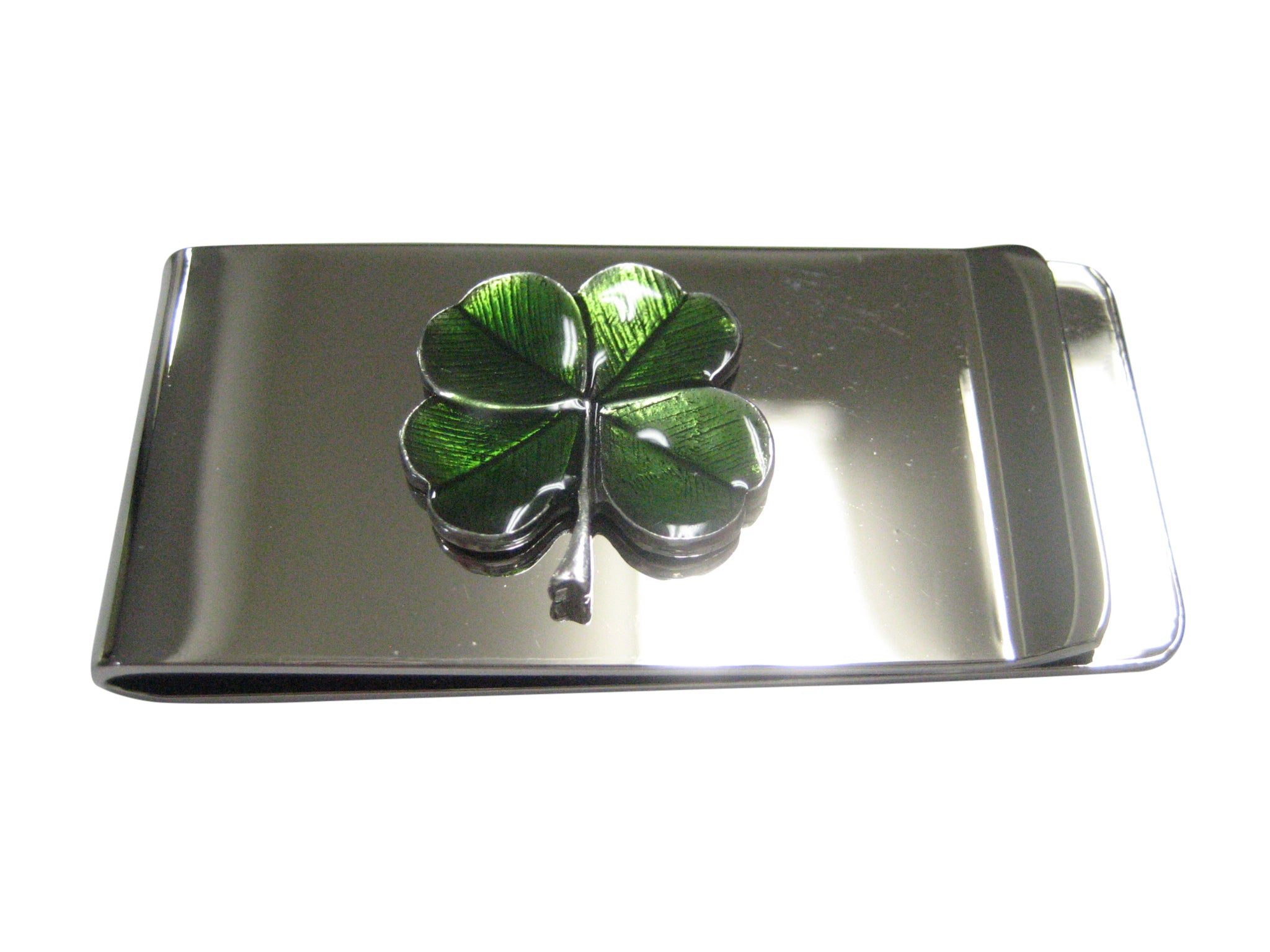 Textured Lucky Green Four Leaf Clover Money Clip