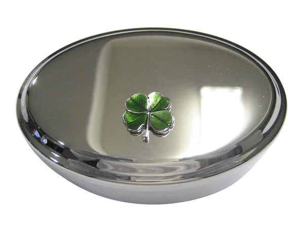 Textured Lucky Green Four Leaf Clover Oval Trinket Jewelry Box