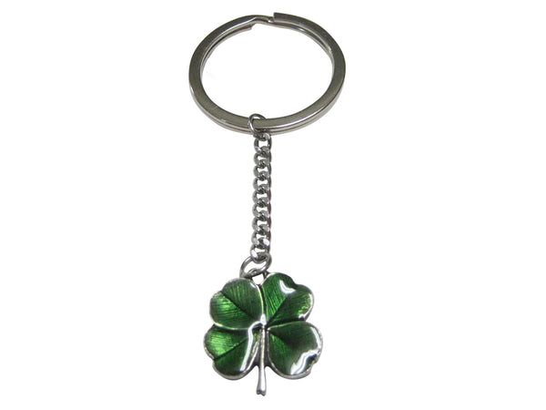 Textured Lucky Green Four Leaf Clover Pendant Keychain