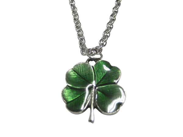 Textured Lucky Green Four Leaf Clover Pendant Necklace