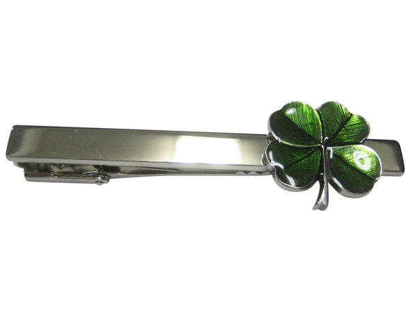 Textured Lucky Green Four Leaf Clover Tie Clip