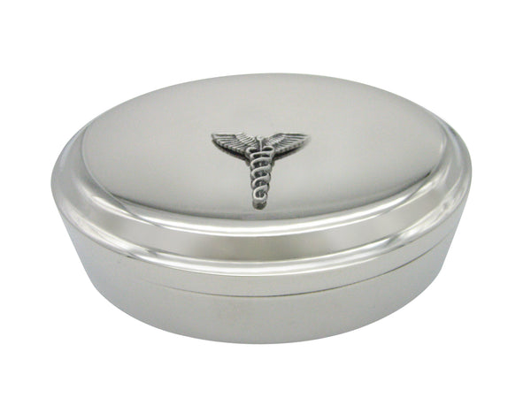 Textured Medical Caduceus Symbol Pendant Oval Trinket Jewelry Box
