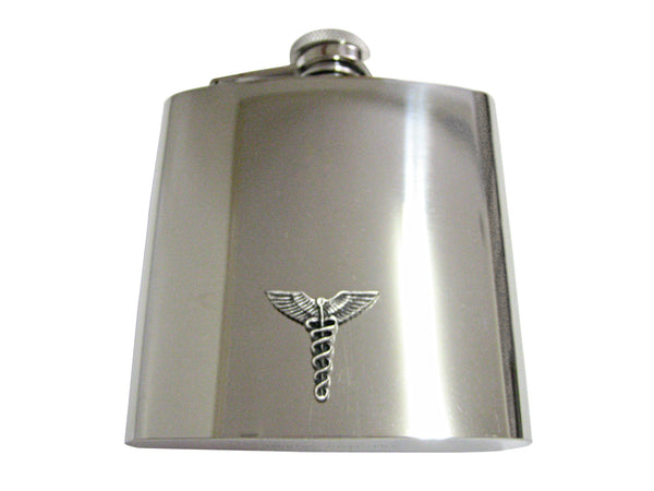 Textured Medical Symbol Caduceus 6 Oz. Stainless Steel Flask