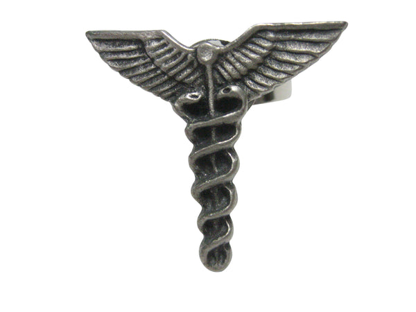 Textured Medical Symbol Caduceus Adjustable Size Fashion Ring