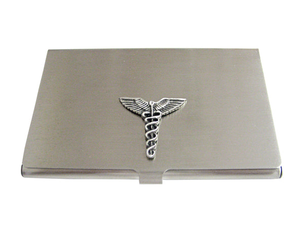 Textured Medical Symbol Caduceus Business Card Holder