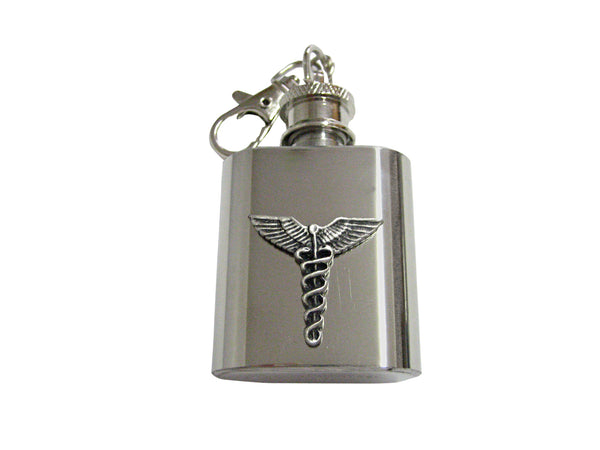 Textured Medical Symbol Caduceus 1 Oz. Stainless Steel Key Chain Flask