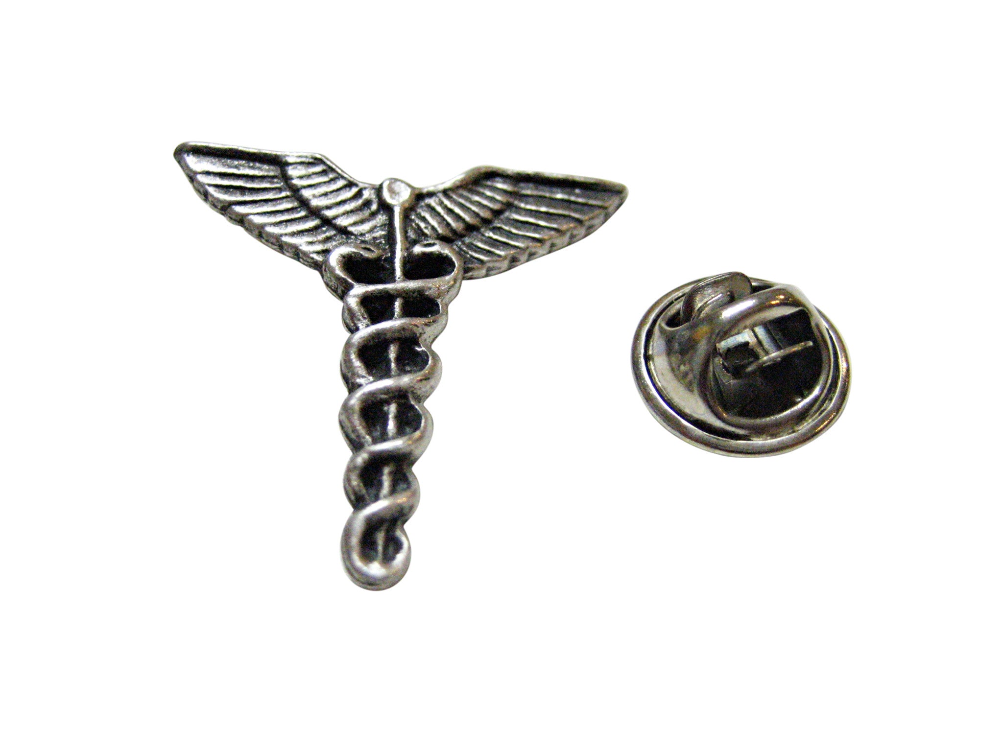 Textured Medical Symbol Caduceus Lapel Pin