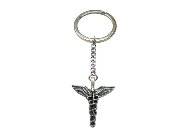 Textured Medical Symbol Caduceus Pendant Keychain