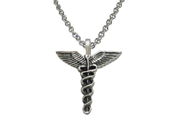 Textured Medical Symbol Caduceus Necklace