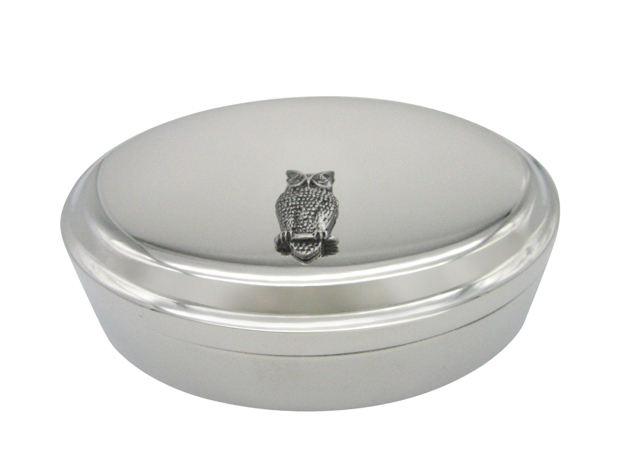 Textured Perched Owl Bird Pendant Oval Trinket Jewelry Box