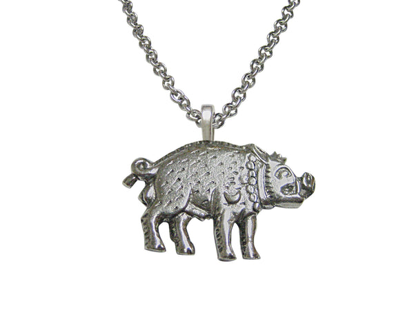 Textured Pig Pendant Necklace