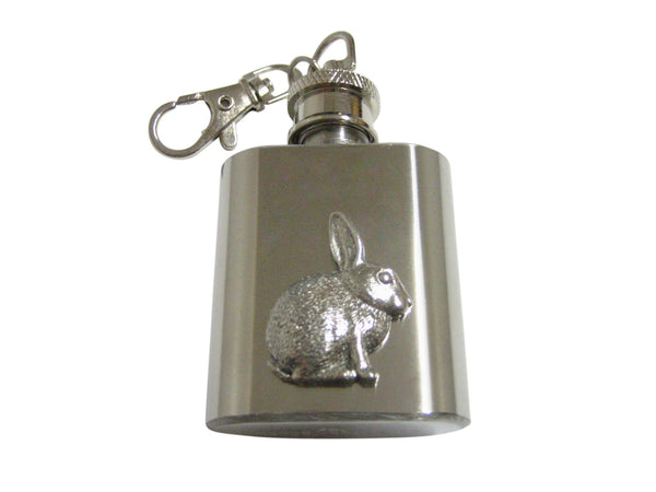 Textured Round Hare Rabbit 1 Oz. Stainless Steel Key Chain Flask