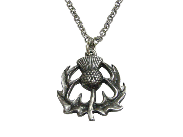 Textured Scottish Thistle Pendant Necklace
