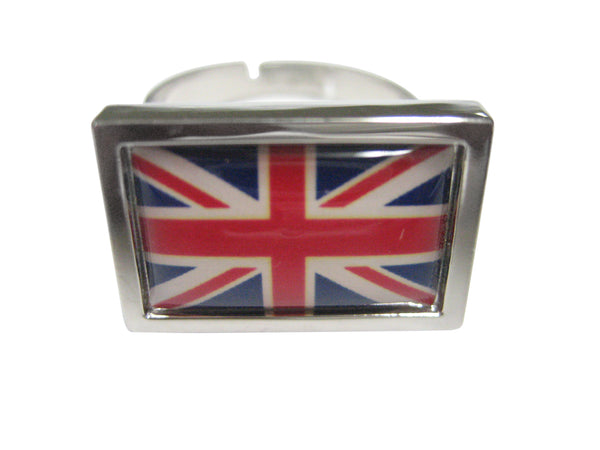 Thick Bordered United Kingdom Union Jack Great Britain Flag Adjustable Size Fashion Ring