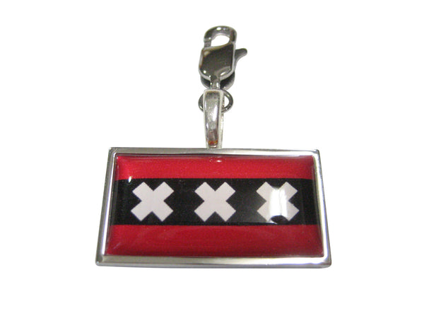 Thin Bordered Amsterdam Flag Pendant Zipper Pull Charm