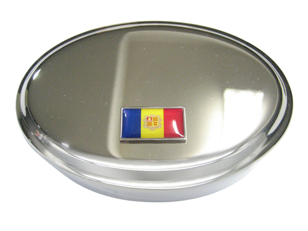 Thin Bordered Andorra Flag Oval Trinket Jewelry Box