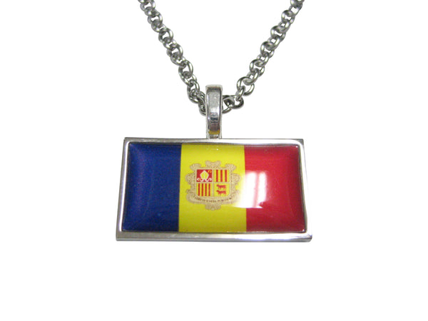 Thin Bordered Andorra Flag Pendant Necklace