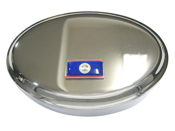 Thin Bordered Belize Flag Oval Trinket Jewelry Box