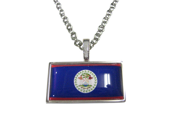 Thin Bordered Belize Flag Pendant Necklace