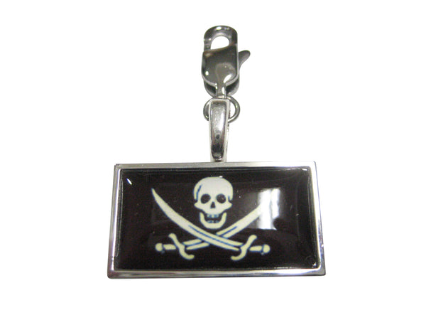 Thin Bordered Black Pirate Skull Pendant Zipper Pull Charm