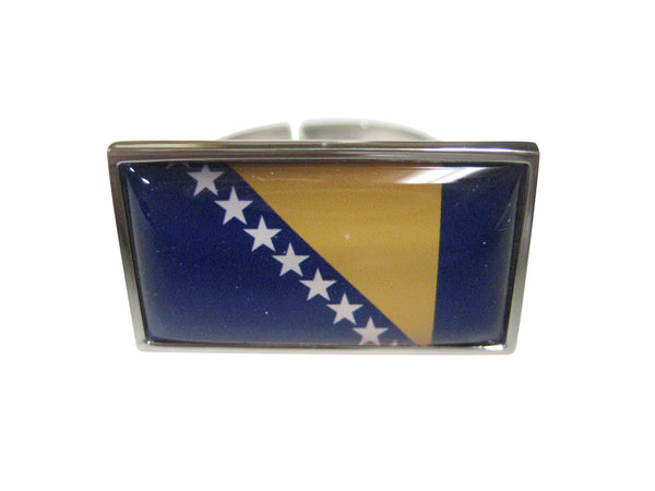Thin Bordered Bosnia and Herzegovina Flag Adjustable Size Fashion Ring
