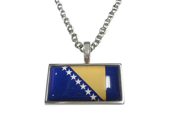 Thin Bordered Bosnia and Herzegovina Flag Pendant Necklace