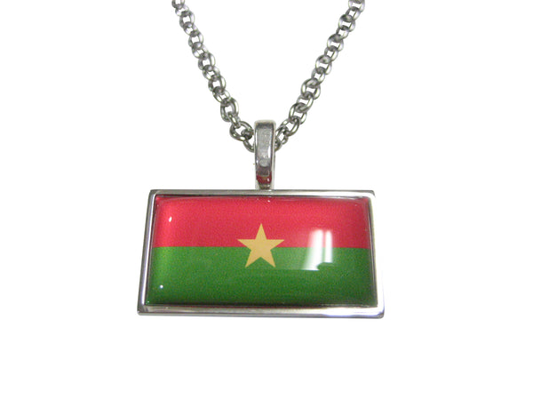 Thin Bordered Burkina Faso Flag Pendant Necklace