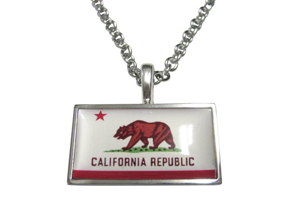 Thin Bordered California State Flag Pendant Necklace
