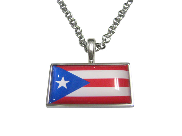 Thin Bordered Commonwealth of Puerto Rico Flag Pendant Necklace