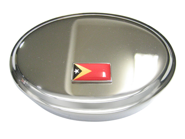 Thin Bordered Democratic Republic of Timor Leste Flag Oval Trinket Jewelry Box