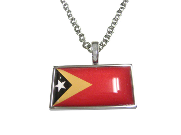 Thin Bordered Democratic Republic of Timor Leste Flag Pendant Necklace