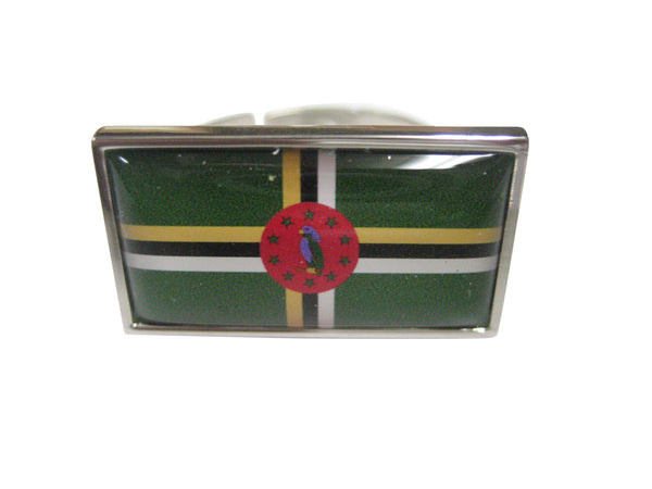 Thin Bordered Dominica Flag Adjustable Size Fashion Ring
