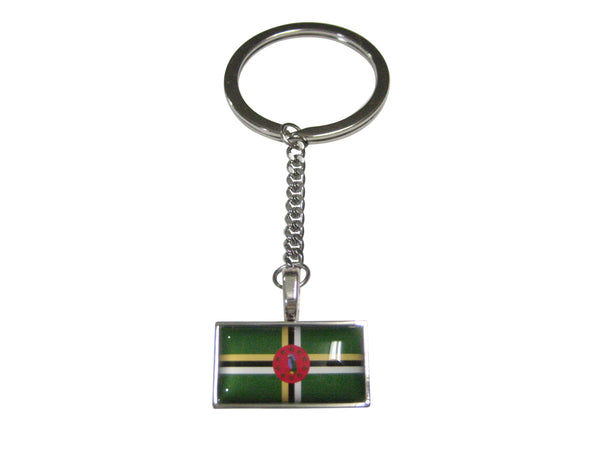 Thin Bordered Dominica Flag Pendant Keychain