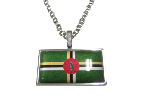 Thin Bordered Dominica Flag Pendant Necklace