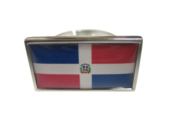 Thin Bordered Dominican Republic Flag Adjustable Size Fashion Ring