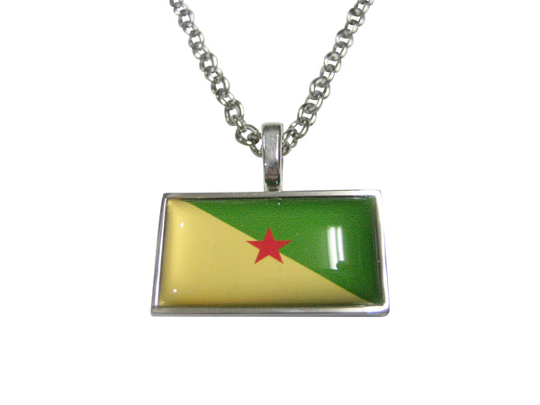Thin Bordered French Guiana Flag Pendant Necklace